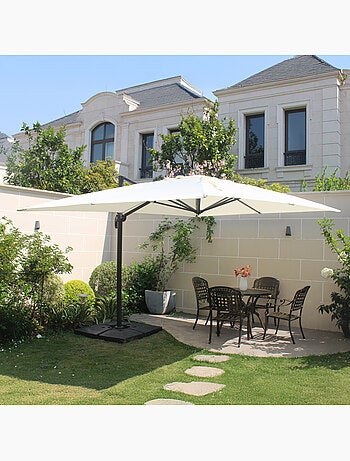 CESARE Bundle parasol 3x4m déporté rotatif gris + housse