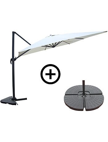 CESARE Ensemble parasol écru 3x4m et 4 dalles à lester