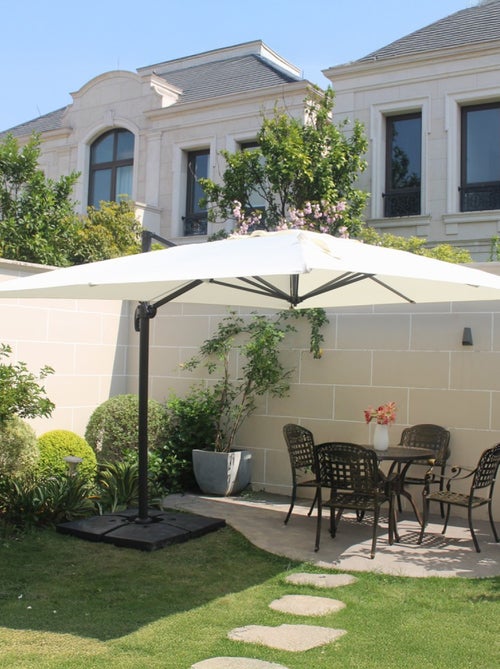 CESARE Ensemble parasol écru 3x4m et 4 dalles à lester - Kiabi