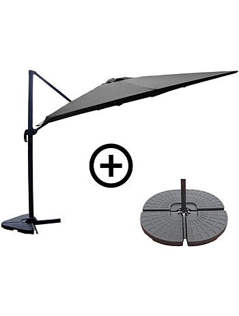 CESARE Ensemble parasol écru 3x4m et 4 dalles à lester