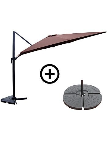 CESARE Ensemble parasol écru 3x4m et 4 dalles à lester