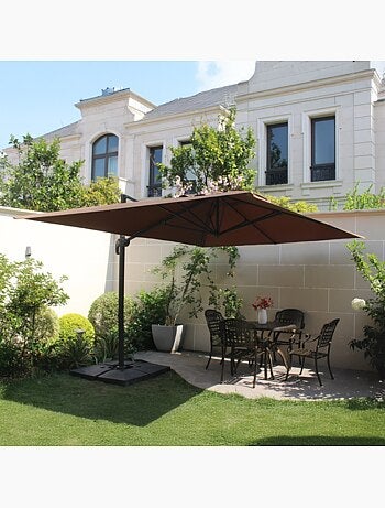 CESARE Ensemble parasol écru 3x4m et 4 dalles à lester