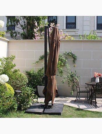 CESARE Ensemble parasol écru 3x4m et 4 dalles à lester