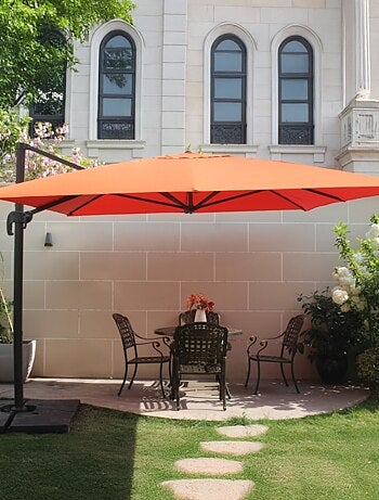CESARE Ensemble parasol écru 3x4m et 4 dalles à lester