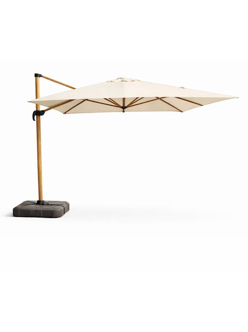 CESARE Parasol rectangulaire 3x4m déporté rotatif écru pied effet bois en aluminium - Kiabi