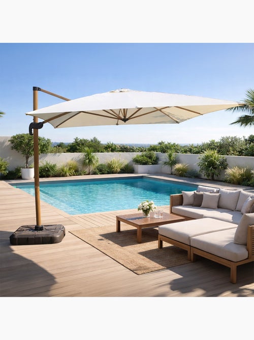 CESARE Parasol rectangulaire 3x4m déporté rotatif écru pied effet bois en aluminium - Kiabi