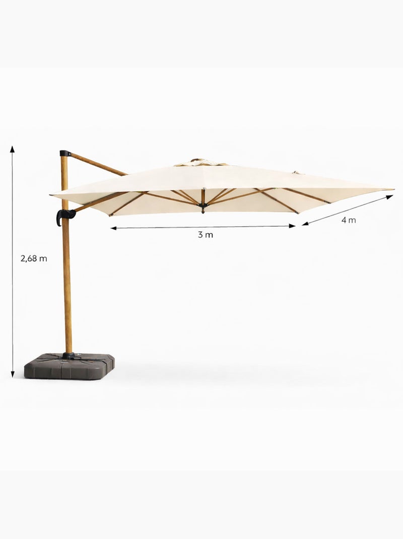 CESARE Parasol rectangulaire 3x4m déporté rotatif écru pied effet bois en aluminium Ecru - Kiabi