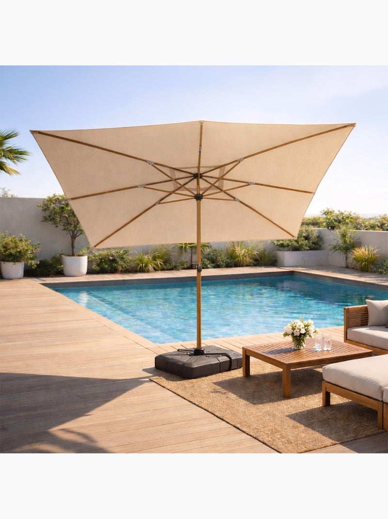 CESARE Parasol rectangulaire 3x4m déporté rotatif écru pied effet bois en aluminium Ecru - Kiabi
