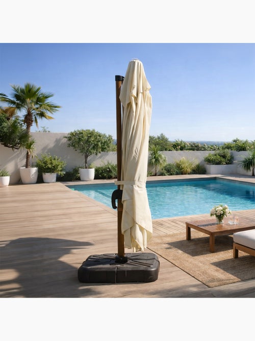 CESARE Parasol rectangulaire 3x4m déporté rotatif écru pied effet bois en aluminium - Kiabi