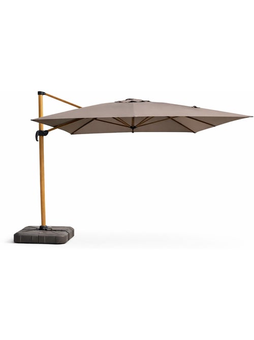 CESARE Parasol rectangulaire 3x4m déporté rotatif gris pied effet bois en aluminium - Kiabi