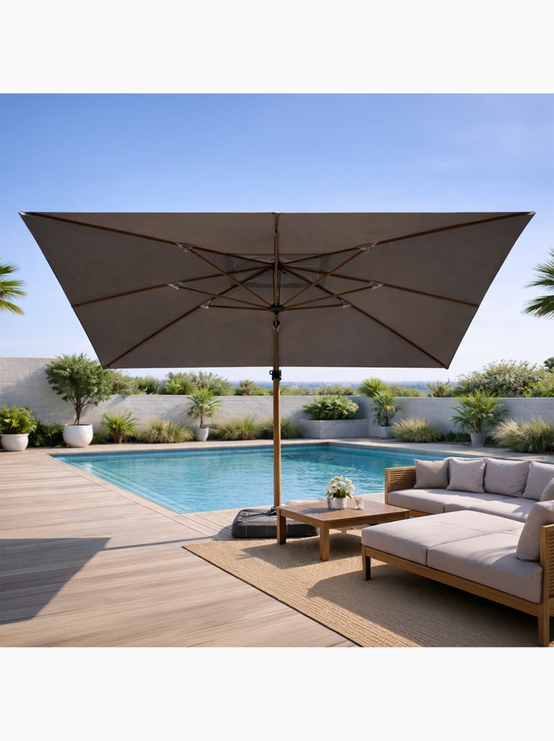 CESARE Parasol rectangulaire 3x4m déporté rotatif gris pied effet bois en aluminium Gris - Kiabi