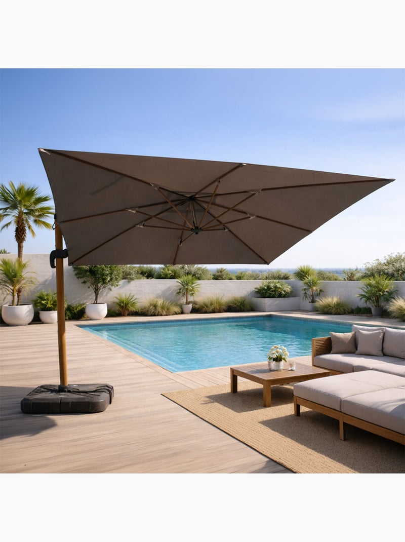 CESARE Parasol rectangulaire 3x4m déporté rotatif gris pied effet bois en aluminium Gris - Kiabi