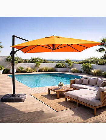 CESARE Parasol marron déporté rectangle 3 x 4 m rotatif à 360