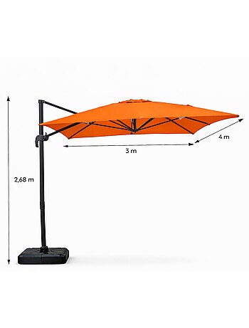 CESARE Parasol marron déporté rectangle 3 x 4 m rotatif à 360