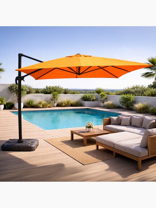 CESARE Parasol rectangulaire 3x4m déporté rotatif orange en aluminium - Kiabi