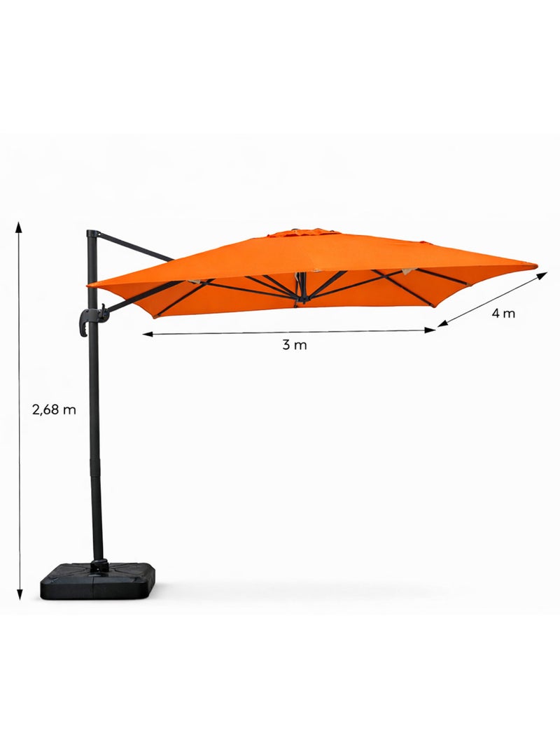 CESARE Parasol rectangulaire 3x4m déporté rotatif orange en aluminium Orange - Kiabi