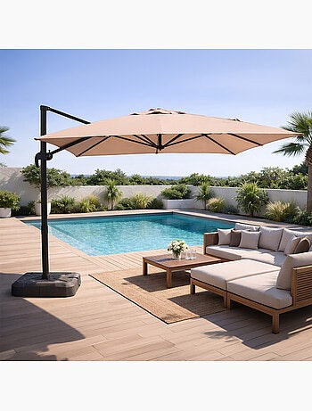 CESARE Parasol marron déporté rectangle 3 x 4 m rotatif à 360