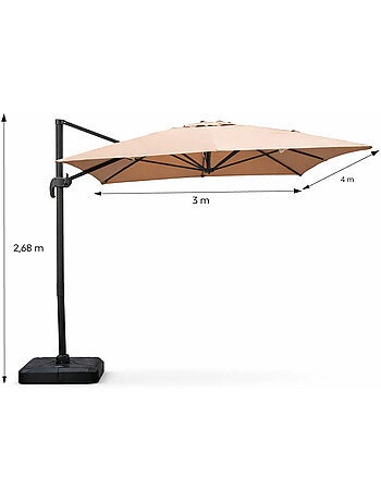CESARE Parasol marron déporté rectangle 3 x 4 m rotatif à 360