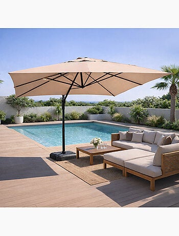 CESARE Parasol marron déporté rectangle 3 x 4 m rotatif à 360