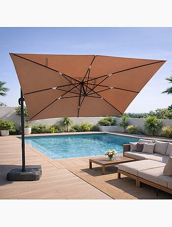 CESARE Parasol marron déporté rectangle 3 x 4 m rotatif à 360