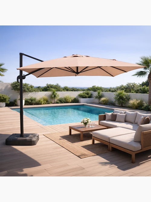 CESARE Parasol rectangulaire 3x4m déporté rotatif taupe en aluminium - Kiabi