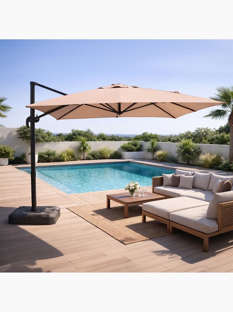 CESARE Parasol rectangulaire 3x4m déporté rotatif taupe en aluminium Taupe - Kiabi