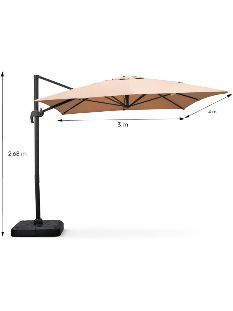 CESARE Parasol rectangulaire 3x4m déporté rotatif taupe en aluminium Taupe - Kiabi