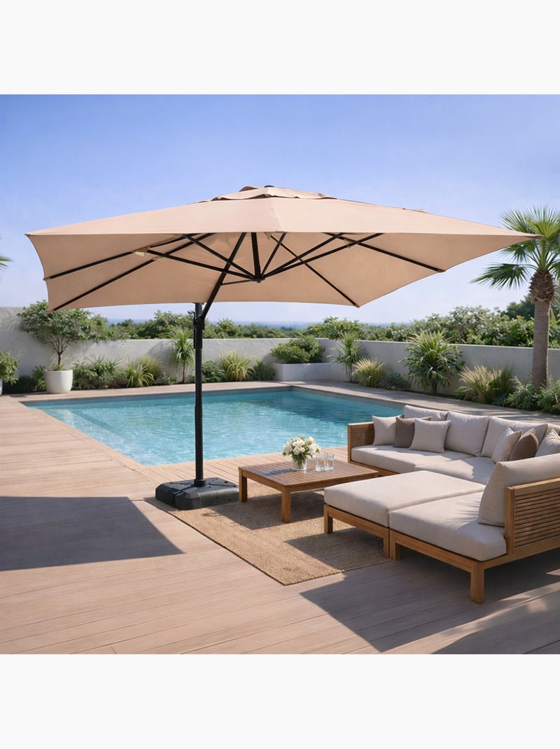 CESARE Parasol rectangulaire 3x4m déporté rotatif taupe en aluminium Taupe - Kiabi