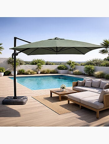 CESARE Parasol marron déporté rectangle 3 x 4 m rotatif à 360