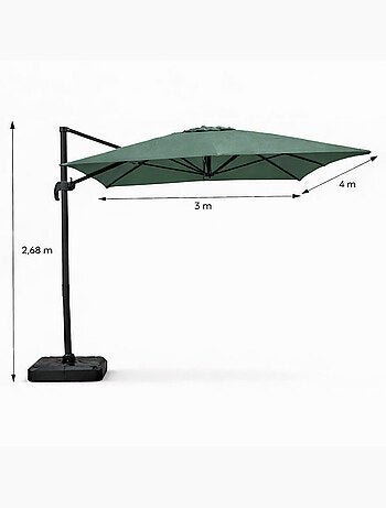 CESARE Parasol marron déporté rectangle 3 x 4 m rotatif à 360