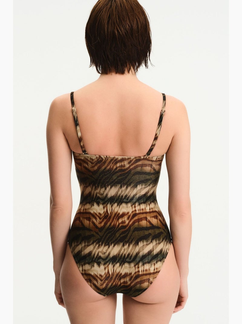 Cesira maillot de bain bandeau à motif zèbre et scintillant penti Beige naturel - Kiabi