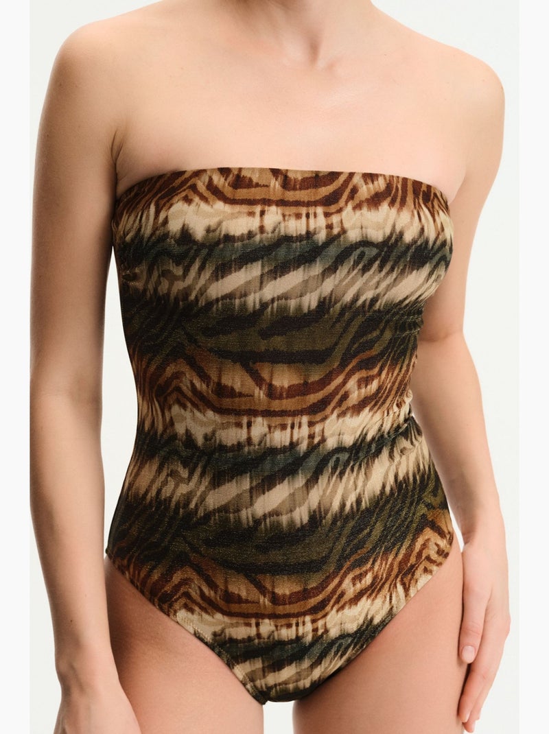 Cesira maillot de bain bandeau à motif zèbre et scintillant penti Beige naturel - Kiabi