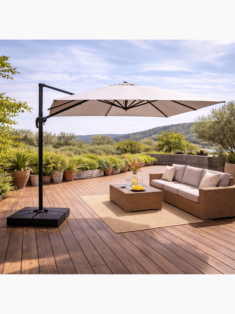 CEZIR Parasol rectangulaire 3x4 déporté rotatif gris en aluminium Gris - Kiabi