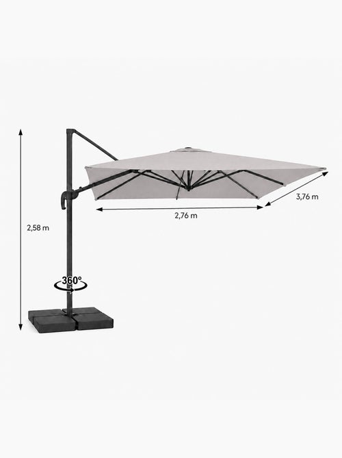 CEZIR Parasol rectangulaire 3x4 déporté rotatif gris en aluminium - Kiabi CEZIR Parasol rectangulaire 3x4 déporté rotatif gris en aluminium - Kiabi