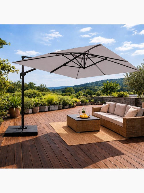 CEZIR Parasol rectangulaire 3x4 déporté rotatif gris en aluminium - Kiabi CEZIR Parasol rectangulaire 3x4 déporté rotatif gris en aluminium - Kiabi