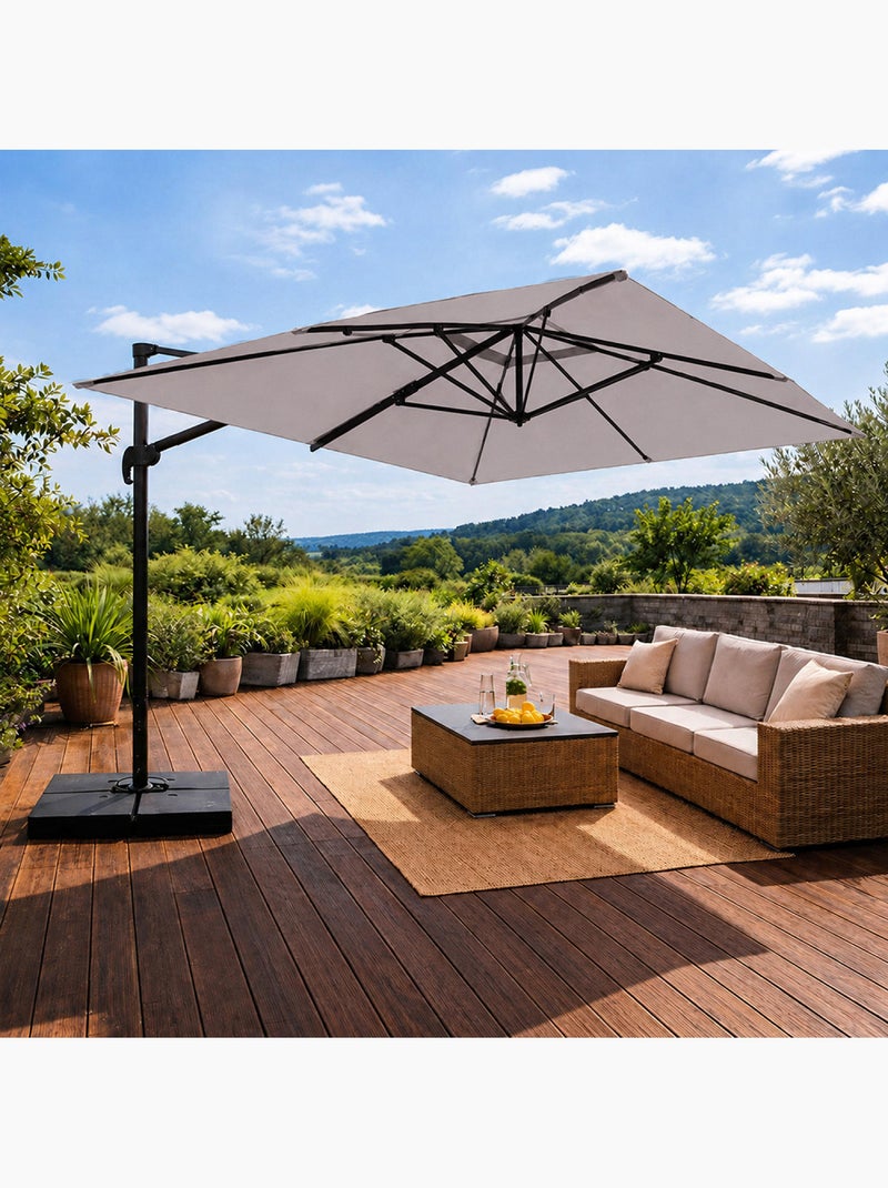 CEZIR Parasol rectangulaire 3x4 déporté rotatif gris en aluminium Gris - Kiabi