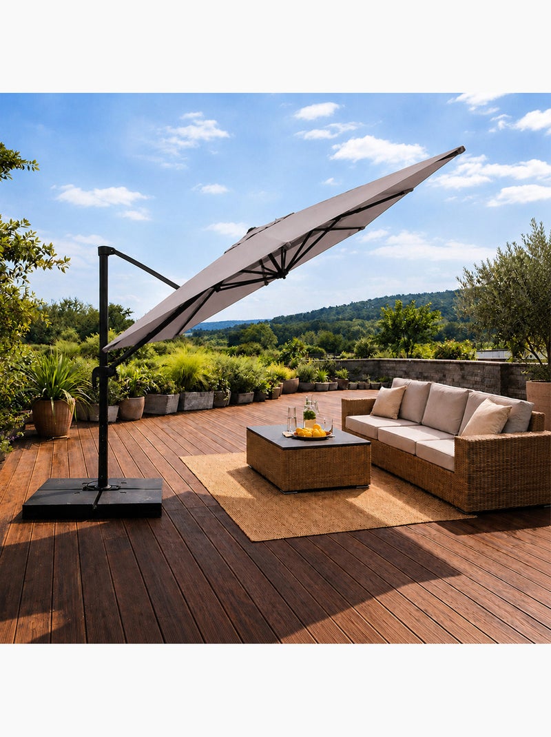 CEZIR Parasol rectangulaire 3x4 déporté rotatif gris en aluminium Gris - Kiabi