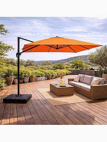 CEZIR Parasol rectangulaire 3x4 déporté rotatif orange en aluminium
