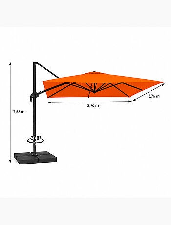 CEZIR Parasol rectangulaire 3x4 déporté rotatif orange en aluminium