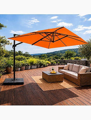 CEZIR Parasol rectangulaire 3x4 déporté rotatif orange en aluminium