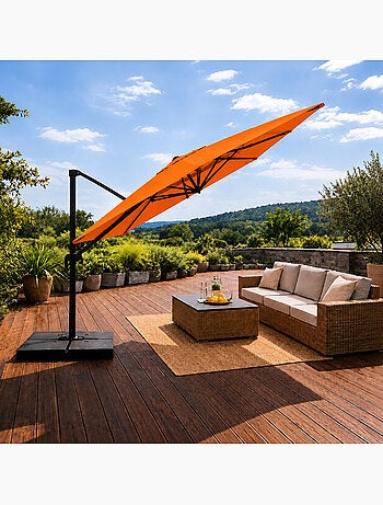 CEZIR Parasol rectangulaire 3x4 déporté rotatif orange en aluminium