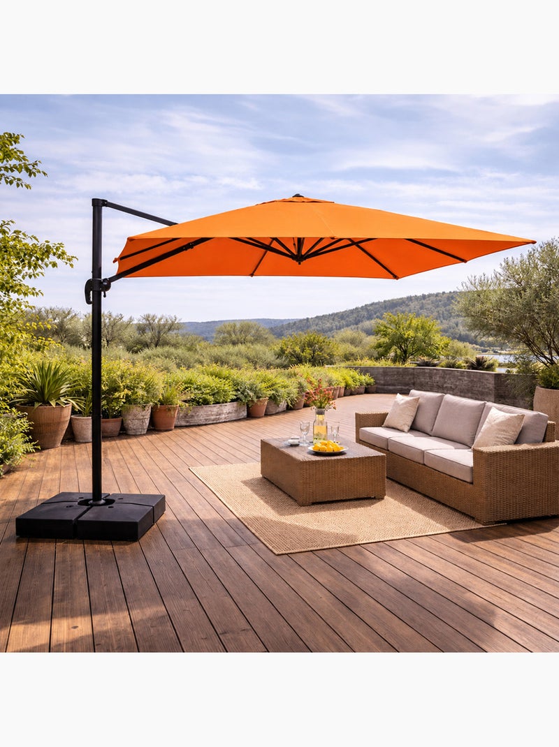 CEZIR Parasol rectangulaire 3x4 déporté rotatif orange en aluminium Orange - Kiabi