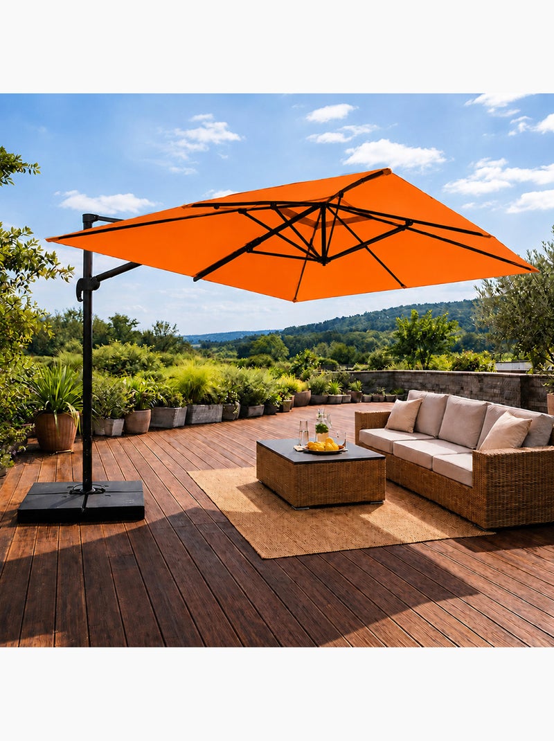 CEZIR Parasol rectangulaire 3x4 déporté rotatif orange en aluminium Orange - Kiabi