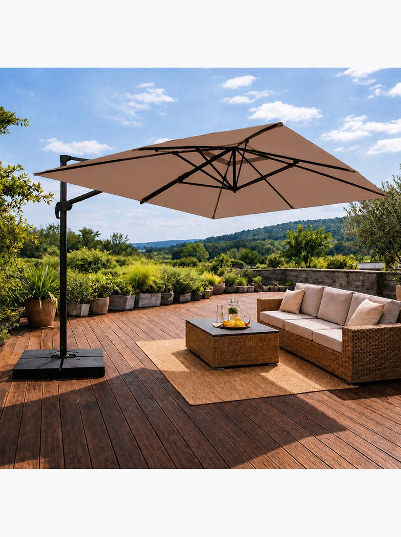 CEZIR Parasol rectangulaire 3x4 déporté rotatif taupe en aluminium Taupe - Kiabi