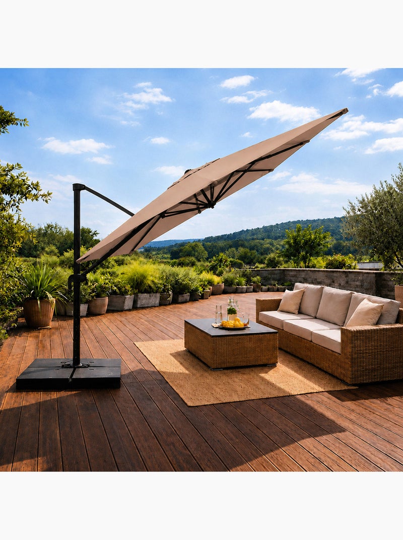 CEZIR Parasol rectangulaire 3x4 déporté rotatif taupe en aluminium Taupe - Kiabi