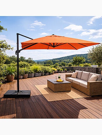 CEZIR Parasol rectangulaire 3x4 déporté rotatif orange en aluminium
