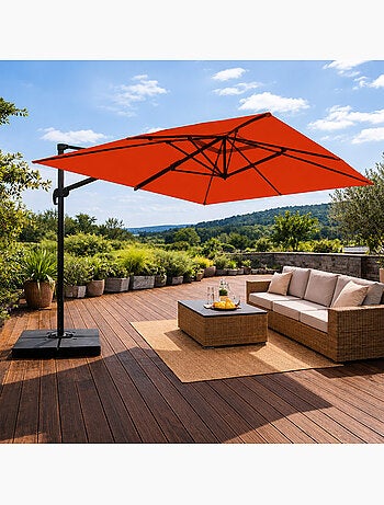 CEZIR Parasol rectangulaire 3x4 déporté rotatif orange en aluminium