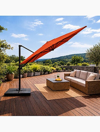 CEZIR Parasol rectangulaire 3x4 déporté rotatif orange en aluminium