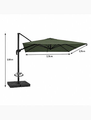 CEZIR Parasol rectangulaire 3x4 déporté rotatif orange en aluminium