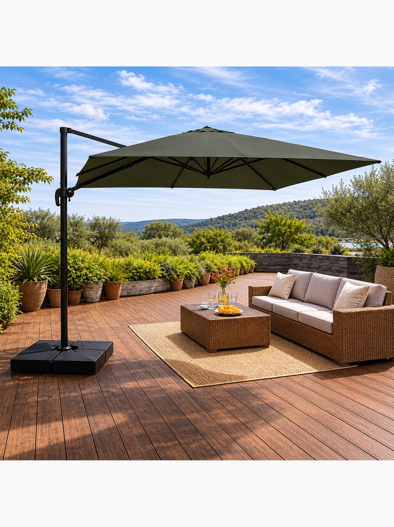 CEZIR Parasol rectangulaire 3x4 déporté rotatif vert en aluminium Vert - Kiabi